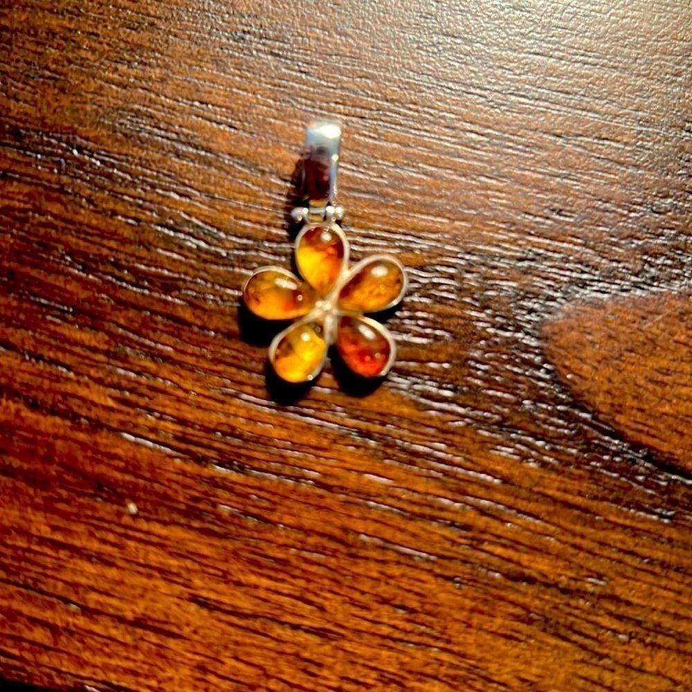 REAL Amber flower pendant